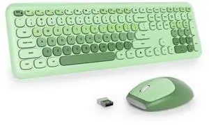 surmen Cute Green Keyboard and Mouse Wireless, Full-Size Retro Typewriter Wireless Silent Colorful Keyboard Low-Noise 2.4GHz for Home and Office(Light Green)