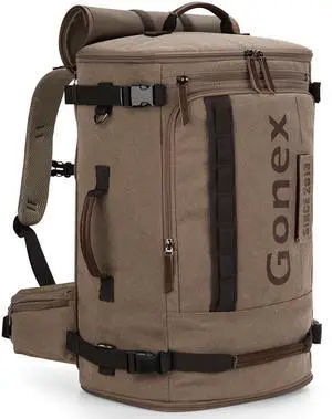 Gonex Canvas Travel Backpack, Large 3-in-1 Convertible Vintage Laptop Duffel Bag for Men & Women, Durable Carry-On for Work, College & Outdoor Adventure (Coffee Brown)