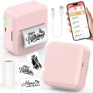HUIJUTCHEN Portable Bluetooth Label Maker Machine with 30x50 mm Tape, Compact & Wireless Mini Label Printer Thermal Label Maker for Home, Office, Kitchen, Compatible with iOS & Android, Pink