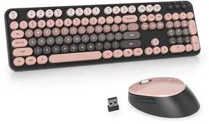 Guffercty kred Colorful Plum Wireless Keyboard and Mouse Combo, Retro Typewriter Wireless Full-Size Cute Office Keyboard 2.4GHz with Round Keycaps for Desktop Laptop and PC (Dark Plum)