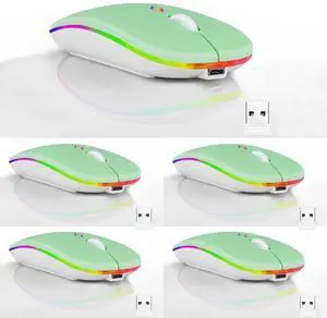 5 pack Wireless Bluetooth Mouse,LED Dual Mode Rechargeable Silent Slim Laptop Mouse,Portable(BT5.2+USB Receiver) Dual Mode Computer Mice,for Laptop,Desktop Computer,ipad Tablet,Phone,Mac(Green)
