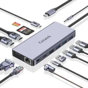 USB C Docking Station, 14 in 1 USB C Dock Triple Display, Laptop Docking Station with Dual HDMI, VGA, PD, RJ45, SD/TF, 3 USB 3.0, USB 2.0, Audio,Type C Data Port, Kensington Safety Lock, for MacBook