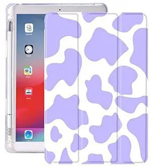 Idocolors Pad Case Cow Purple for 7th Generation ipad White Cute Abstract Girly Shockproof with Pencil Holder Lightweight Smart Trifold Stand Case(Model Number: A2197/A2198/A2200)