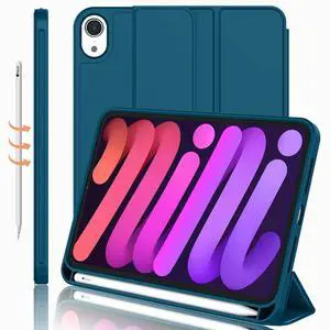 iMieet iPad Mini 7 Case 2024 (A17 Pro), iPad Mini 6 Case (8.3-Inch,2021 Model), iPad Mini 7th/6th Generation Case with Pencil Holder, Trifold Stand Smart Case with Soft TPU Back,Teal