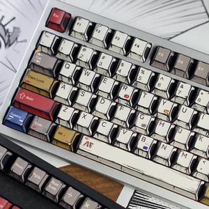 Retro Manga PBT Keycaps, Japanese Anime Keycaps Set, 141 Keys Custom Cherry Profile Key Caps, Cool Gaming Keyboard Caps for Cherry Gateron MX Switches 60% 65% 75% 100% Mechanical Keyboard