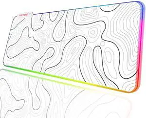 JMIYAV Gaming Mouse Pad RGB Mousepad Non-Slip Rubber Base Large Cool XL XXL Computer Desk Pad Gaming Accessories LED Light Up Big Mouse Pad for Gamer Topographic White (31.5x12In)