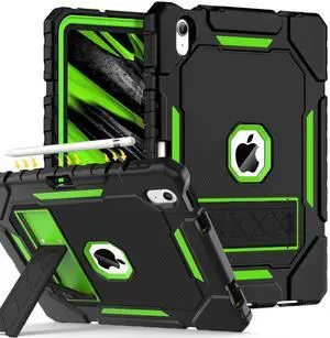 Grifobes for iPad A16 Case 11th Generation 11 inch 2025 / iPad 10th Generation Case 10.9 inch 2022, Heavy Duty Military Grade Shockproof Cover with Pencil Holder for i Pad 11/10 (Black+Green)