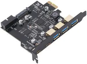 PCIe to USB 3.2 Gen 2 Card with 20 Gbps, 5 USB Ports (3 USB Type A 2 USB Type C), PCI Express Expansion Card for for Linux for OS X PC