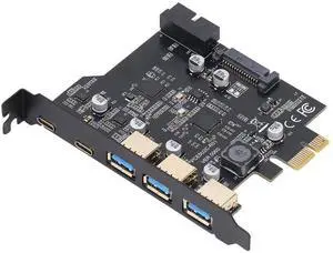 PCIe to USB 3.2 Gen 1 Card with 20 Gbps Bandwidth, 3 USB Type A and 2 Type C Ports, PCIe Expansion Card USB Card for Desktop PC