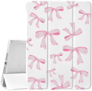JOYLAND White Pad Case for iPad 7th/8th/9th Generation (2019/2020/2021) 10.2",with Pencil Holder-Auto Wake/Sleep,Cute Bow Anti-Scratch Shockproof Premium Folio Stand Case