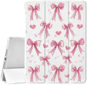 JOYLAND Pad Case for iPad 6th/5th Generation Case 9.7 inch,with Pencil Holder-Auto Wake/Sleep,Cartoon Pink Bow Pattern Anti-Scratch Shockproof Premium Folio Stand Case