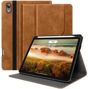 H HOLIMET Case for 2024 iPad Mini 7/2021 iPad Mini 6 with Pencil Holder Pocket with Soft TPU Back Cover (Fits Model #'s A2567, A2568, A2569, A2993, A2995, A2996), Sleep/Wake, Vegan Leather