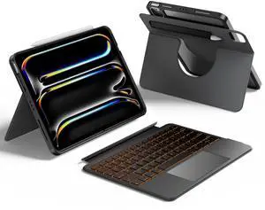 HOU Detachable Keyboard Case only for iPad Pro 11 (M4 2024), Magnetic Rotatable Case with Keyboard for iPad Pro 11 5th Gen with Multi-Touch Trackpad, 7 Colors Backlight - Black