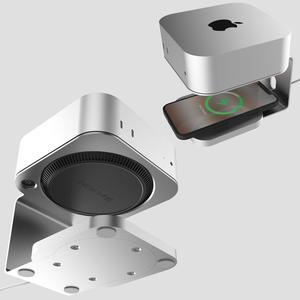 HOOKMEMO Desk Aluminium Alloy Stand for New Mac mini M4/M4 Pro, Include Wireless Charger,Convenient for Wireless Charging of Mobile Phones and Headphones