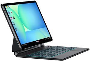 JUQITECH Magic Keyboard Case for Samsung Galaxy Tab S10 FE S9 FE 5G 10.9" S9 S8 S7 11", Floating Cantilever Magnetic Stand Wireless Backlit Trackpad Keyboard, Shortcut Keys S Pen Slot Battery Display