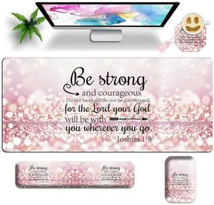 JYCUHTCL Large Gaming Mouse Pad Set 35.4 x 15.7 with Keyboard Wrist Rest, Wrist Support, and Coaster Memory Foam Smooth Desk Pad Mousepad for Home Office School - Quote Bible