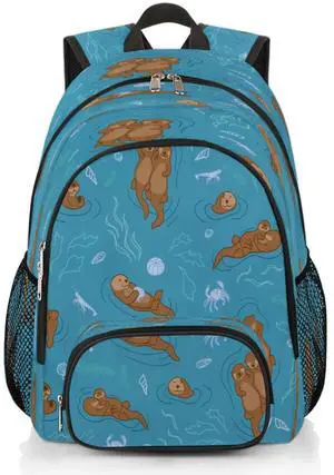 PATTERNFUL School Backpack for Men Women, Laptop Backpack Bookbag for Kids Students College Business Travel with Chest Strap 16.7 Inch(Sea Otters)