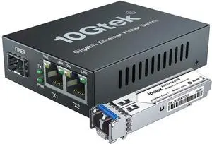 ipolex 1.25G Media Converter with 1 SFP Port + 2 RJ45 Ports, Gigabit Single Mode SFP LC Converter, Packed with a 1000Base-LX Module, 1000Base-LX to 10/100/1000Base-Tx, up to 20-KM