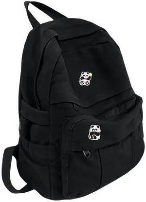 IAUGO Canvas Backpack for Women Cute Backpack for Women Vintage Laptop Aesthetic Knapsack-Black