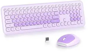 iRoboosta Purple Colorful Wireless Keyboard and Mouse Combo Set, 2.4GHz Retro Typewriter Keyboard, Full Size Cute Keyboard with Number Pad, Home and Office Silent Keyboards (Light Purple)
