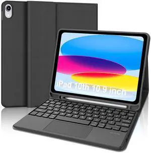 for iPad 11th Gen A16 11inch 2025 & 10th Gen 10.9 inch 2022 Case with Keyboard, Multi-Touch Trackpad, Detachable Wireless Bluetooth Keyboard, Thin & Light Folio Smart Cover Case, Rechargable, Black