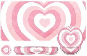 iLeadon Pink Desk Mat, Desk Pad + Pink Mouse Pad with Wrist Rest + Keyboard Wrist Rest + Coaster, 4in1 Mouse Pad Set, Mouse and Keyboard Pad for Home Office, Heart Pink