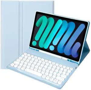 KcoxdCn Slim Candy Colors Keyboard Case Compatible with iPad mini with S Pen Holder, Mutil Angles Stand Cover Detachable Wireless Keyboard (Light Blue, iPad mini 2 3 4 5 (7.9 inch))