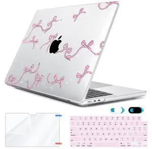 HOHAIYOO Compatible with MacBook Air 13.6 inch Case 2025 2024 2023 2022 Release M4 A3240 M3 A3113 M2 A2681 with Touch ID, Plastic Hard Shell Case&Keyboard Cover&Screen Protector&Webcam Cover, Bows