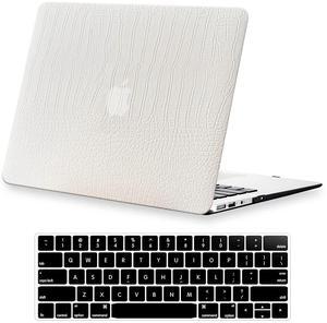 KEROM Compatible for Crocodile MacBook Air 15 inch Case M4 2025 2024 2023 M3 M2 A3241 A3114 A2941, Crocodile Skin Alligator Skin Faux Leather Hard Shell &Keyboard Cover for Mac Air 15 inch Case, White