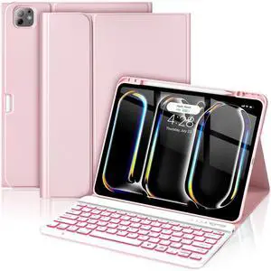HOTLIFE for iPad Pro 13 Inch (M4) 2024 Case with Keyboard, Magnetic Detachable - 7 Color Backlit Keyboard Case for iPad Pro 13 (M4), Rechargeable Wireless Keyboard Case with Pencil Holder (Pink)