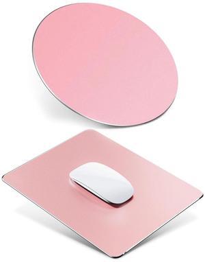 HONKID Metal Aluminum Mouse Pad, Thin Hard Mousepad, Double Sided Waterproof Fast and Accurate Control Mousepad for Laptop, Computer and PC, Office, 7.87 * 7.87 Round Pink