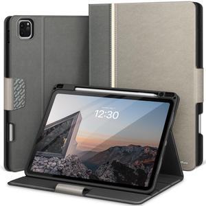 KingBlanc Case for iPad Pro 11-inch Case 4th/3rd/2nd Generation (2022/2021/2020) with Pencil Holder, Vegan Leather Bicolor Cover, Auto Sleep Wake, Apple Pencil 2. Charging, Multi-Angle Viewing, Gray