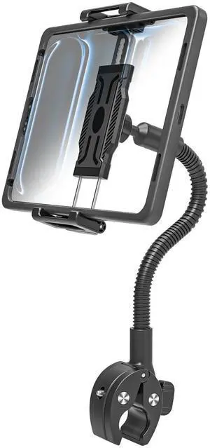 INSSKY Handlebar Gooseneck Tablet Holder, Rotatable Adjustable Tablet Mount for Bike/Strollers/Treadmills, Fit Thickness Case (Deep Max 1.18'') for iPad Pro/Air/Mini, Galaxy Tab, all 6.1-15.6" Devices