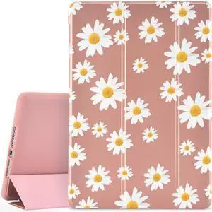 JOYLAND Daisy Pad Case Cover for iPad 5th/6th (Generation) Rose Gold Case Daisy Floral Flower Anti-Scratch Shockproof Lightweight Smart Trifold Stand Cover Soft TPU Cover for iPad 5th/6th Generation