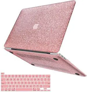 iPAPA Compatible with MacBook Pro 13 inch Case M2 2025 2024 2023 2022 2021-2016 M1 A2338 A2251 A2289 A2159 A1989 A1708 A1706,Glitter Smooth Leather Hard Shell Case + Keyboard Cover, Shining Rose Gold