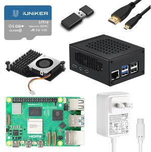 iUniker Compatible with Raspberry Pi 5, Include Pi 5 8GB, 64GB Preloaded TF Card, 27W Power Supply, Metal Case with Cooler Support NVME M.2 HAT, 4K HDMI Cable (8GB RAM - 64GB Card)