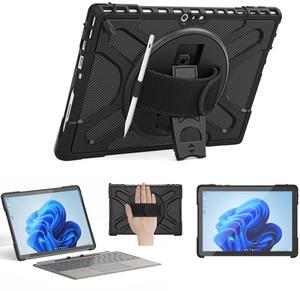 Junfire Protective Case for Microsoft Surface Pro 7 Plus, Surface Pro 7/6/5/4 Shockproof Rugged Case with 360degRotating Kickstand/Hand Strap/Stylus Holder, Compatible with Type Cover Keyboard,Black