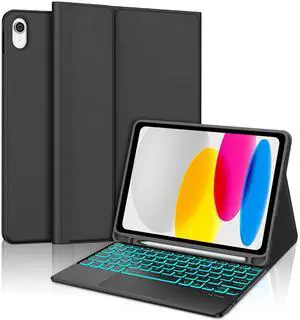 IVEOPPE for iPad 11th 10th Generation Case with Keyboard, 7 Color Backlit, Multi-Touch Trackpad, Detachable Wireless Bluetooth Keyboard Cover for iPad 11 inch A16 2025 10th Gen 10.9 Inch 2022, Black