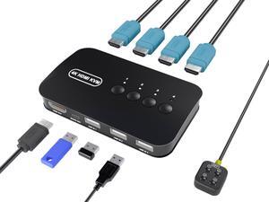 HDMI KVM Switch 4 Port -USB KVM for 4 Computers Share Keyboard Mouse Printer,Flash Drive,HD Monitor, Support 4K@30Hz, 4 HDMI KVM Cables 1 Desktop Controller Included