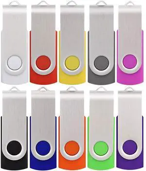 USB Flash Drive 16GB 10 Pack, Thumb Drives USB 2.0 Bulk Swivel Memory Stick Jump Drive Zip Drive with Led Indicator for Data Storage, File Sharing (10Pcs, Multi-Color,16 GB)