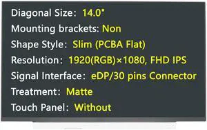 JHK JIEHONGKE New Screen 14", eDP/30 pins Connector, 1920x1080 IPS, Matte, (Non-Touch) Replacement for N140HCA-EAC Rev.C2, N140HCA-EAC Rev.C4, N140HCA-EAC Rev.C6, N140HCA-EAC Rev.B1, Laptop LCD screen