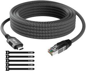 USB C to Ethernet Cable 20FT, Type C to RJ45 Cord, Directly Connected, Gigabit LAN Network, Thunderbolt 3/4 Compatible, for MacBook Pro/Air, iPad Pro, iPhone 15 Series, Galaxy, Smartphone, Laptop, PC