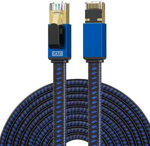 LEKVKM Cat 8 Ethernet Cable 50 FT High Speed Long Internet Cable Nylon Braided Network Cable RJ45 Connectors SSTP Shielded Flat LAN Cable Cat8 ethernet Cables 50feet for PC