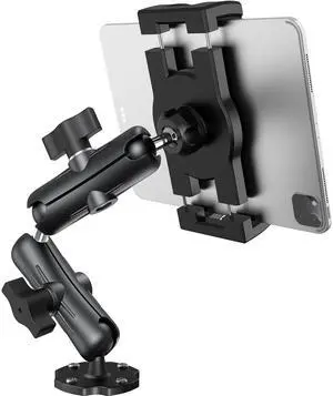 Keuvirya Aluminum Heavy Duty Tablet Mount Car Holder Dashboard for Truck/Vehicle/Desk/Wall, 360deg Adjustable Dual Arm iPad Stand Holder Mount for 4.7"-12.9" iPad Pro/Air/Mini/Samsung Galaxy Tab
