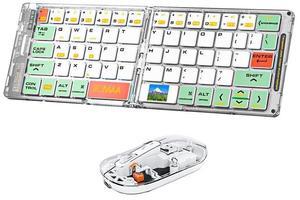 Wireless BT Foldable Keyboard and Mouse Combo,Ultra Slim, Rechargeable, Silent, Portable Travel Keyboard for Laptop, Tablet,Phone (Green)