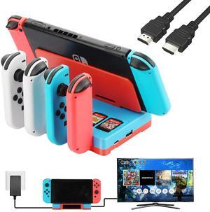 Switch Docking Station with Joycon Charger, Suitable for Nintendo Switch/Switch OLED, Switch Dock with 1 HDMI 2.0, 1 USB-A 3.0 and 6 Game Slots