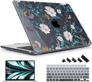 Lepeoac Case for MacBook Air 15 Inch 2025 2024 2023 Release M4 A3241 M3 A3114 M2 A2941, Hard Shell with Screen Protector & Keyboard Cover, Compatible with Touch ID, Rustic Flowers