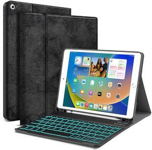 JUQITECH iPad Keyboard Case for iPad 9th 8th 7th Generation - Smart Case with Keyboard for iPad 10.2 inch 2021 2020 2019 Backlit Wireless Bluetooth Magnetic Keyboard Stand Tablet Cover Pencil Holder