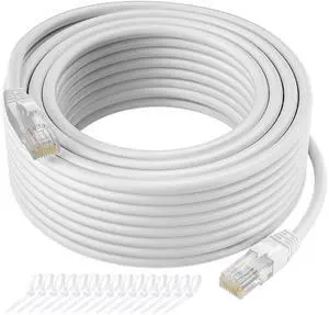 Cat5e Ethernet Cable 300 FT, Long Cat 5e Internet Cable, White Snagless Patch Cord, Flexible, Network, LAN, PoE, Standard RJ45 Connector for PC, Server, Router, Modem, TV, PS5 - with 15 Cable Ties