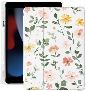 Cute Floral Leaves for iPad mini 6 Case with Pencil Holder, Auto Sleep/Wake, Leather Soft TPU Back Cover